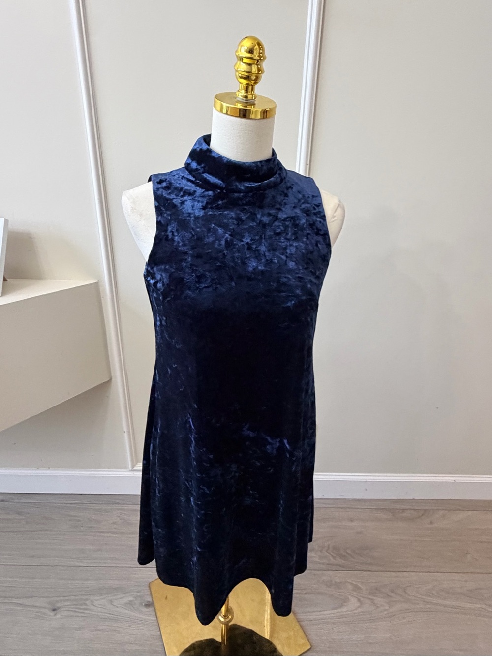 MSK Navy Blue Crushed Velvet Midi Dress - Picture 8 of 9